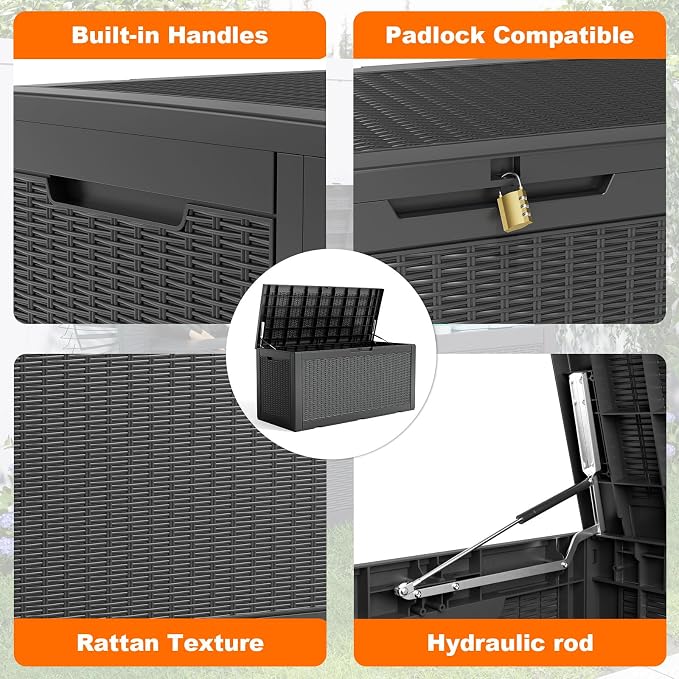 100 Gallon Resin Deck Box, Lockable Patio Outdoor Storage Box - Image 4