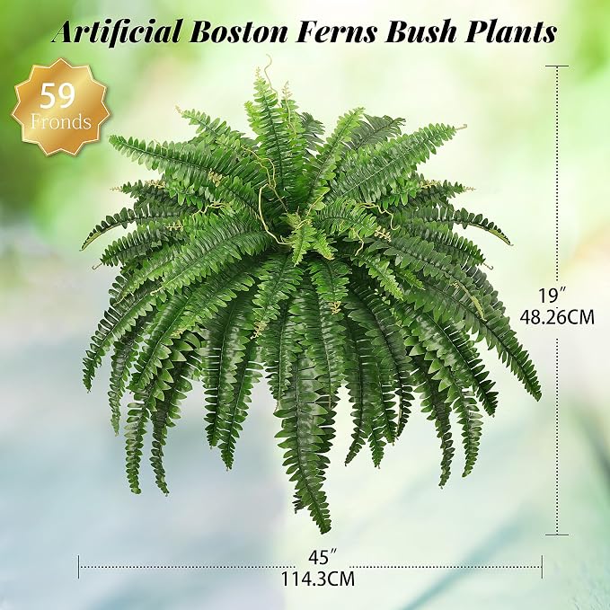 45" Fake Ferns, Realistic Large Artificial Bush Plants, 2 Artificial Boston - Image 4