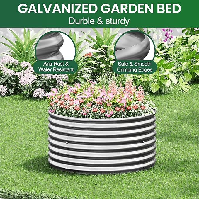 4 Pack 2x2FT Round Corrugated Galvanized Steel Raised Garden Bed Outdoor - Image 5