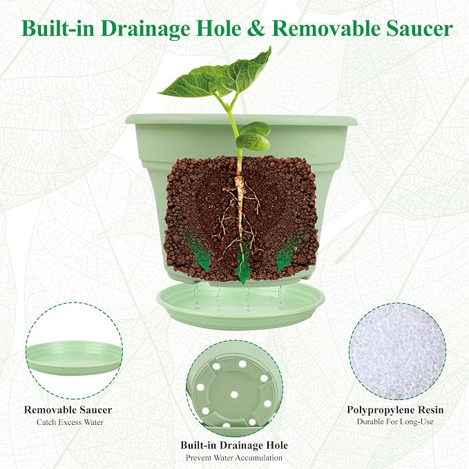 13 Inch Plastic-Flower-Pot-for-Indoor-Plants, 4 Pack Large Outdoor Planter Pot - Image 4