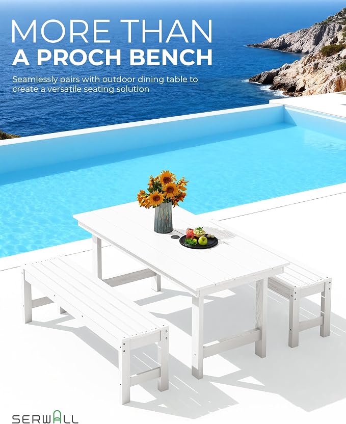 SERWALL 47 Inches Outdoor Bench Set of 2, All Weather HDPE Backless Bench - Image 5