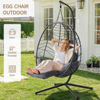 ONBRILL Hanging Egg Chair with Adjustable Footrest & Stand, Wicker Rattan Swing - Image 6