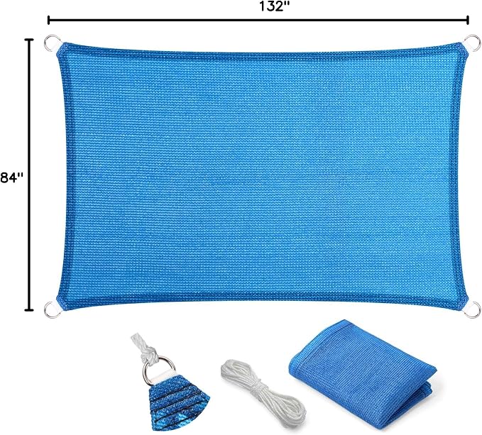 Eden's Decor Straight Flat-Edged Sun Shade Sail Rectangular 7' x 11' Blue - Image 9