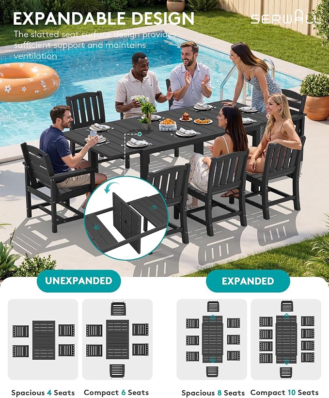 SERWALL 11-Piece Outdoor Dining Set, All Weather HDPE Outdoor Furniture Set - Image 4
