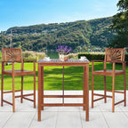 COSTWAY 3PCS Bar Table Set, Outdoor Acacia Wood Dining Set, Spacious Tabletop - Image 2
