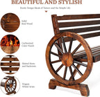 VINGLI Rustic Wooden Wheel Bench Outdoor Bench, Patio Bench Wagon Slatted Seat - Image 4