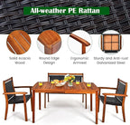 COSTWAY 4 Piece Patio Rattan Dining Furniture Set, Outdoor Acacia Wood Frame - Image 8