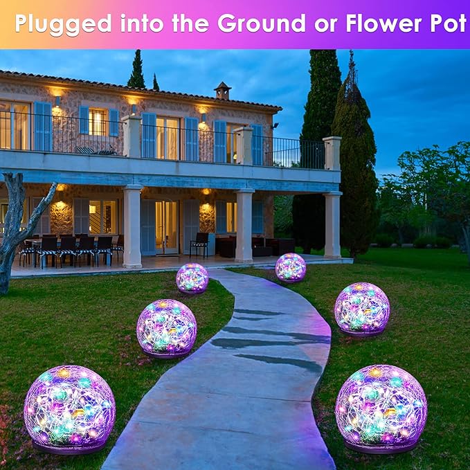 2 Pack 60 LED Garden Solar Lights Outdoor Decorative, Colored Cracked Glass - Image 3