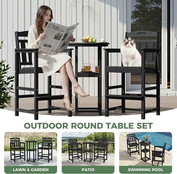Outdoor Patio Bar Height Chair, All-Weather HDPE Tall Balcony Adirondack Stools - Image 7