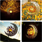 LICKLIP Garden Solar Lights Outdoor Decorative, Sun & Moon Crackle Glass Globe - Image 2