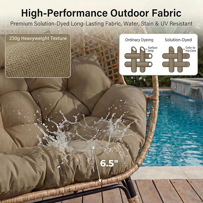NICESOUL Double Egg Chair with Footstools & Cushions, Oversized Wicker Boho - Image 8