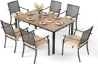 PHI VILLA 7 Pieces Outdoor Set for 6, 65” Wood-Like Metal Steel Dining Table & by PHIVILLAThepioneerofcomfortablehouseholdsupplies