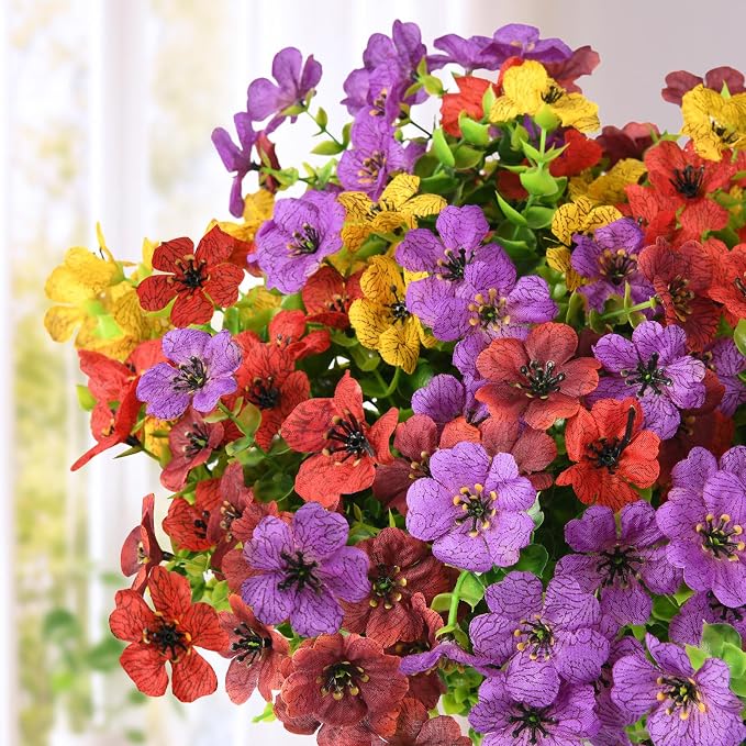 Artificial Flowers Faux Plants Outdoor Fake Flowers Spring Decor, 12 Bundles - Image 3