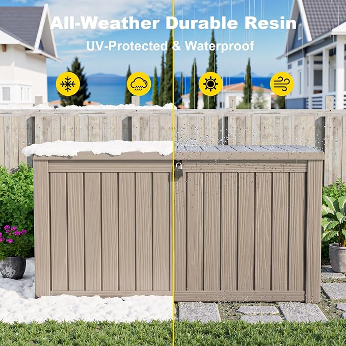 DRATO 150 Gallon Outdoor Storage Box, Large Waterproof Deck Box, Lockable Resin - Image 6