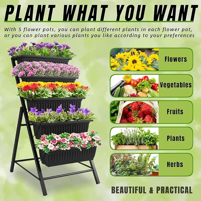 Homdox 2 Pack Vertical Garden Bed, 5 Tiers Vertical Raised Garden Planter - Image 5