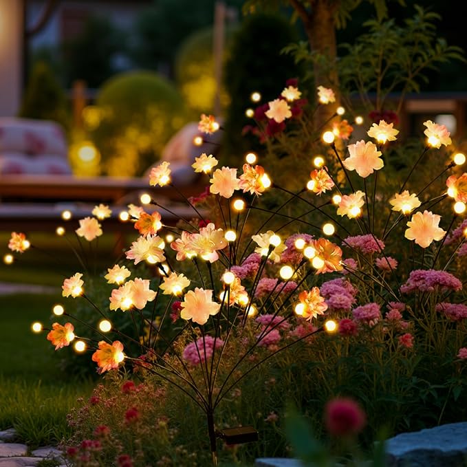 Solar Garden Lights, Warm White LED Swaying Solar Flowers Light by PEVOROS