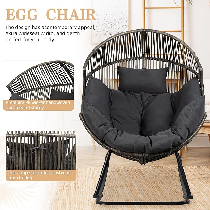 Vongrasig Wicker Rocking Egg Chair PE Rattan - Image 4