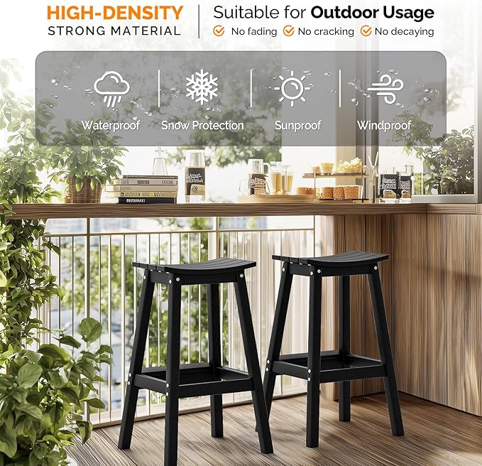 VINGLI 29 Inch Outdoor Bar Stools Set of 4, HDPE Weather Resistant Barstools - Image 6