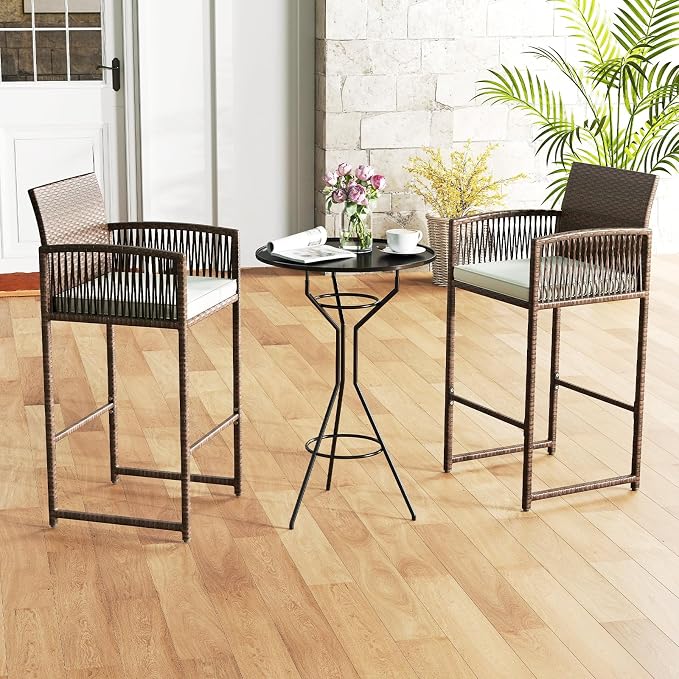 Tangkula Patio Bar Stools Set of 2, PE Rattan Bar Height Chairs - Image 3