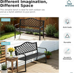 MFSTUDIO 50" Black Outdoor Metal Garden Bench, Cast Iron Frame Patio Furniture - Image 4