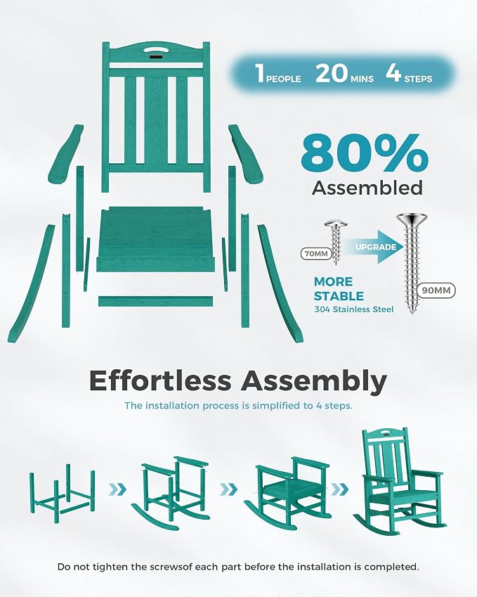 Ciokea Oversized Outdoor Rocking Chairs Set of 4, 380lbs Heavy-Duty Large Patio - Image 8