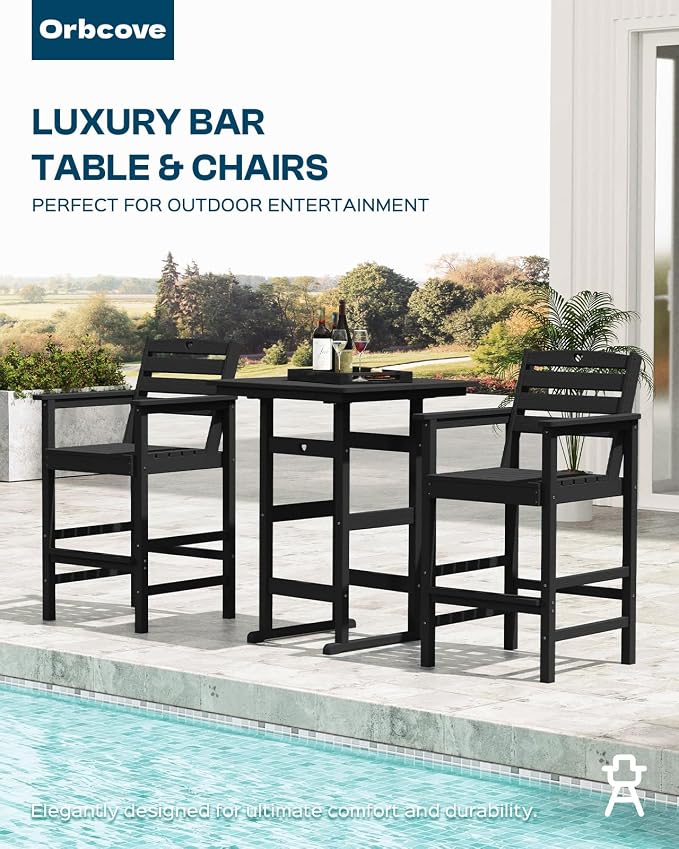Patio Bar Table, Adirondack Chairs and Table 3 Pieces Set, Bar Height Chairs - Image 7