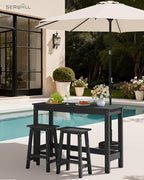SERWALL 3-Piece Outdoor Bar Set, Rectangular All Weather HDPE Bar Height Patio - Image 5