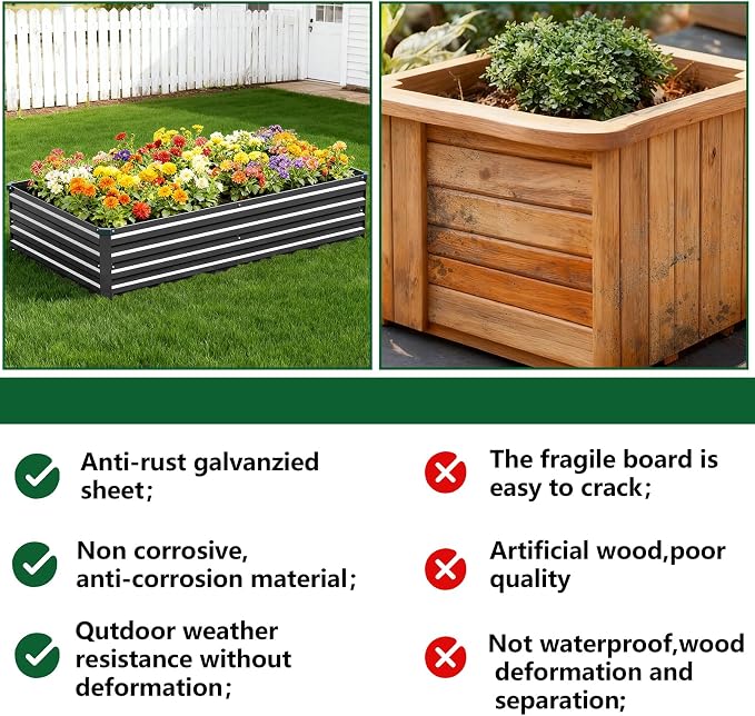 Vengarus 8x4x1FT Galvanized Raised Garden Bed Kit, Outdoor Metal Planter Box - Image 7