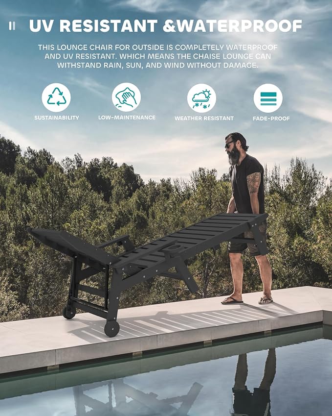 SERWALL Patio Chaise Lounge Chair, Poly Lounge Chair - Image 7