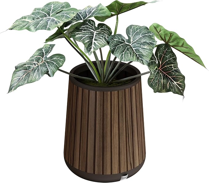 Keter Signature Conic 23.8 Inch Tall Round Large Wood Look Planter by Keter