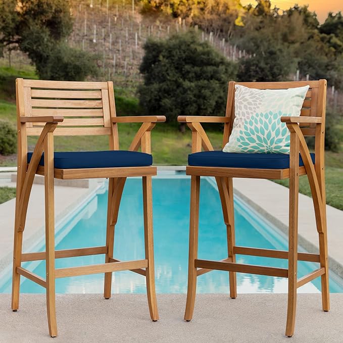 Best Choice Products Set of 2 Outdoor Acacia Wood Bar Stools Bar Chairs - Image 2