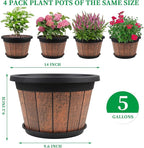 Quarut Large 4 Pack 14 inch Plant Pots, Whiskey Barrel Planters - Image 3
