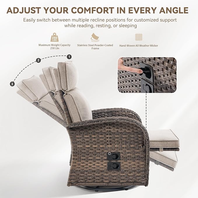 Zero Gravity Patio Swivel Rocking Recliner Chairs Set of 2 - Image 6