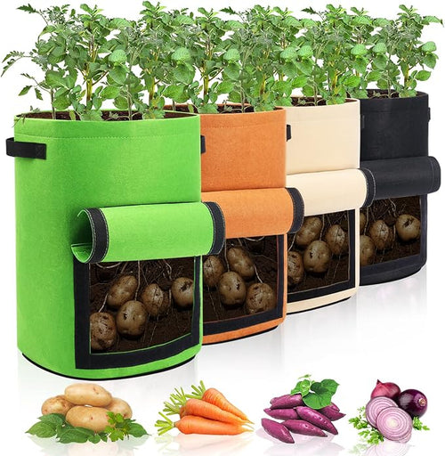 4 Pack Potato Growing Bag with Flap 10 Gallon Planter Pots with Handles and by Homyhoo