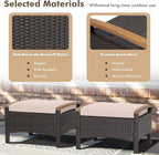 Tangkula 2 Piece Patio Rattan Ottomans, Outdoor Wicker Footstool w/Acacia Wood - Image 5