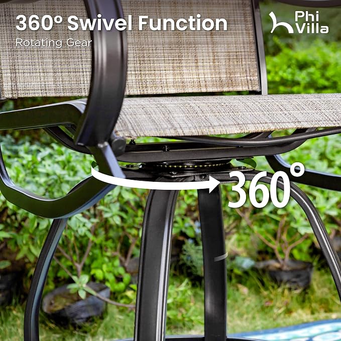 PHI Villa Outdoor Swivel Bar Stools Set of 2, Counter Height Patio Chairs - Image 3