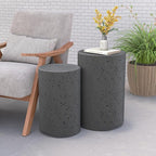 COSIEST Concrete Outdoor Side Table, Decorative Garden Stools - Image 2