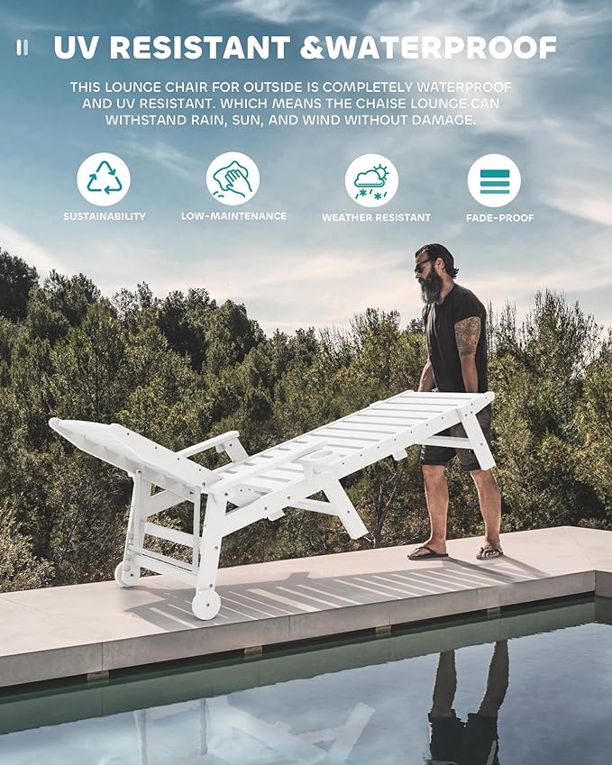 SERWALL Patio Chaise Lounge Chair Set of 2, Poly Lounge Chair - Image 6