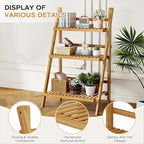 39.4" Foldable Plant Shelf Ladder Shelf, 3 Tier Bamboo Ladder Flower Pot - Image 7
