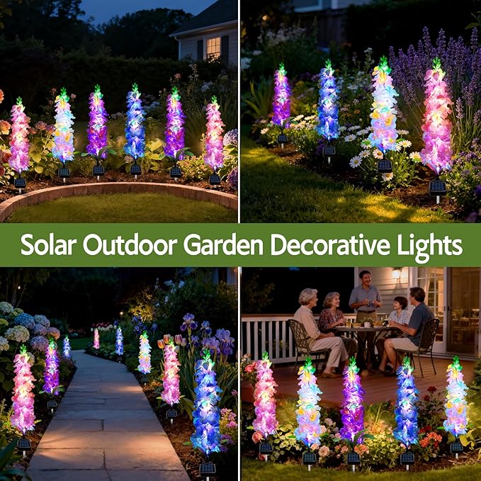 Solar Garden Lights, Delphinium Flowers 2 Pack 40 LEDs, Waterproof Outdoor - Image 6