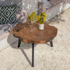 COSIEST Outdoor Faux Wood Tree-Slice Coffee Table, Natural Oak Hand Painted - Image 2