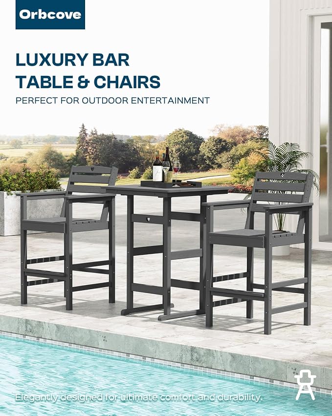 Patio Bar Table, Adirondack Chairs and Table 5 Pieces Set, Bar Height Chairs - Image 7