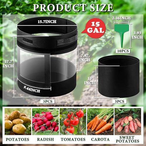 3 Pack 15 Gallon 360° Visibility Potato Grow Bags - Image 2