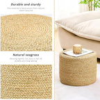 Handwoven Seagrass Ottoman Pouf, Round Outdoor Footstool - Image 5