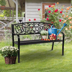 VINGLI Outdoor Bench for Patio Metal Garden Bench w/PVC Back Pattern - Image 7