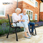 VINGLI Outdoor Bench Metal Garden Bench, Wood Patio Benches w/PVC Backrest Cast - Image 8