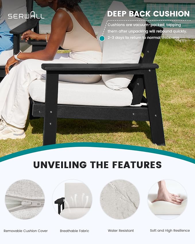 SERWALL HDPE Patio Furniture Set, 5 Piece All Weather Wood-Like Sectional - Image 3