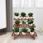 Ufine Freestanding 3 Tier Ladder Shelf Wood Plant Stand Indoor Outdoor Plant - Image 2