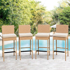 ECOTOUGE Rattan Bar Stools Set of 4, Wicker Woven Patio Stools & Patio Bar - Image 2