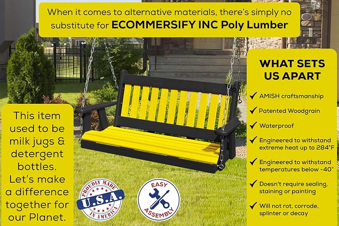 Poly Lumber Wood 5FT Mission Porch Swing Amish Craftsmandship Made in USA HDPE - Image 3